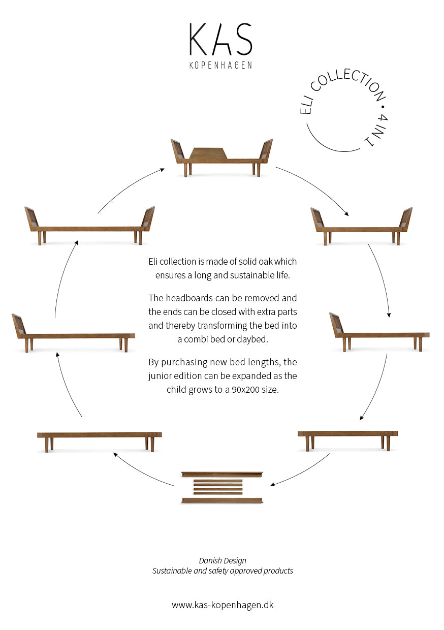 Kas Kopenhagen - Eli combi adult bed - smoked oak - 90 x 200 cm