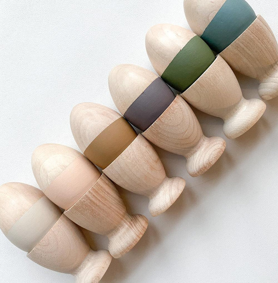 Elm and Otter - eikel sorteerset - koude kleuren - houten eitjes - muted tones