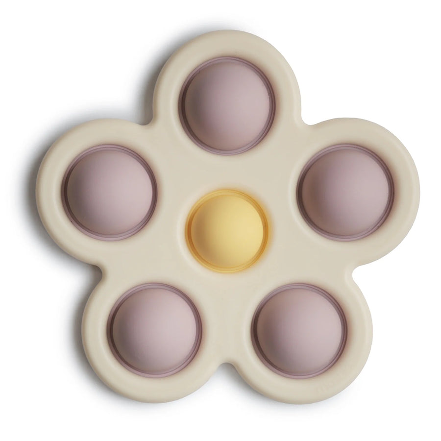 Mushie - teething toy - popit - flower - Soft Lilac/Daffodil/Ivory