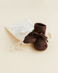 Hvid - Booties - Wollen Baby Sokjes - Mocha