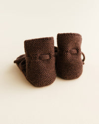 Hvid - Booties - Wollen Baby Sokjes - Mocha