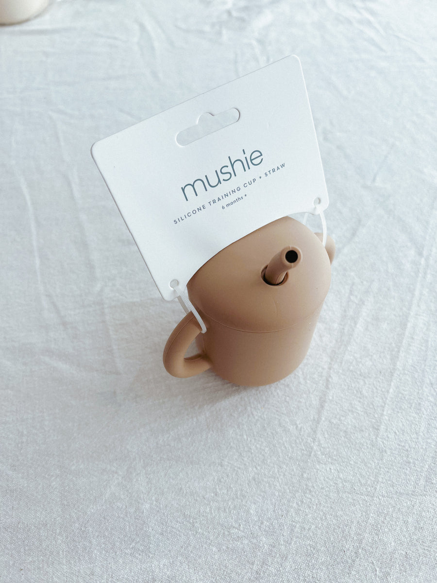 Mushie - silicone cup with straw - natural
