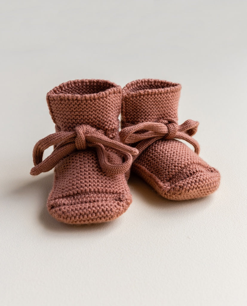 Hvid - Booties - Wollen Baby Sokjes - Brick